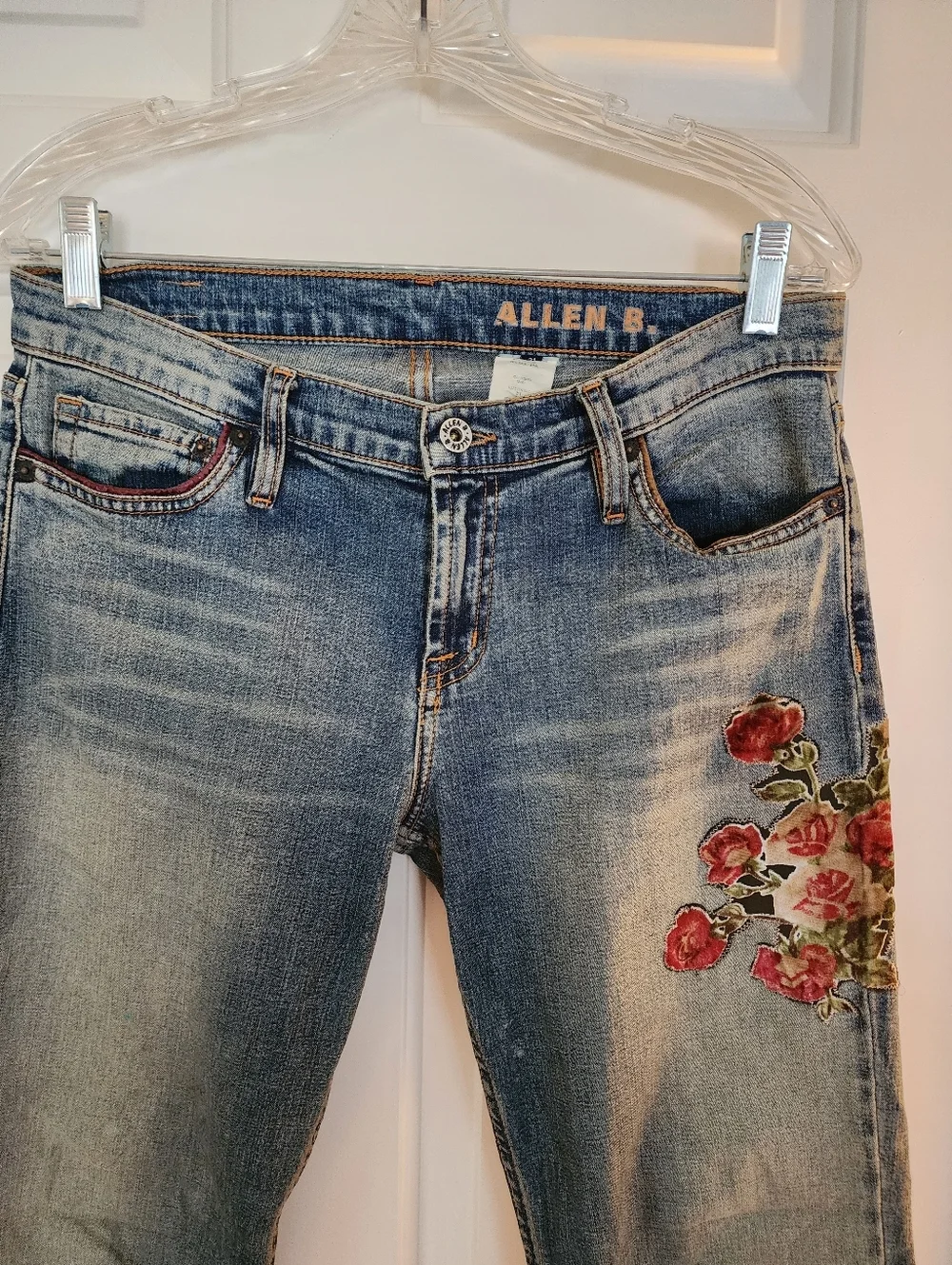 Allen B Low Rise Flare Jeans Floral Velvet Bell Bottom Festival Size 31 Hippie - Picture 14 of 16